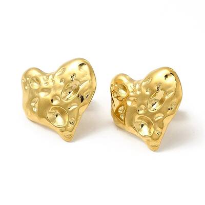 Ion Plating(IP) 304 Stainless Steel Textured Heart Stud Earrings for Women