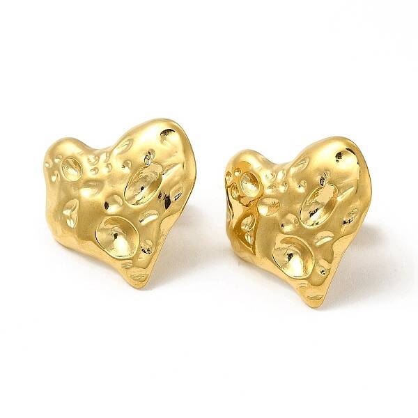 Ion Plating(IP) 304 Stainless Steel Textured Heart Stud Earrings for Women