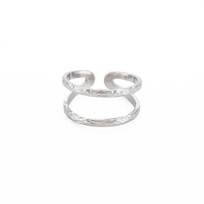 Non-Tarnish 304 Stainless Steel Double Line Open Cuff Ring for Women