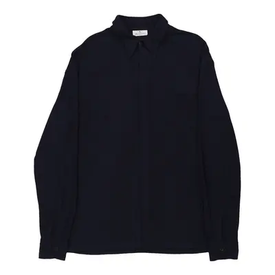 Valentino Long Sleeve Polo Shirt - XL Navy Viscose Blend