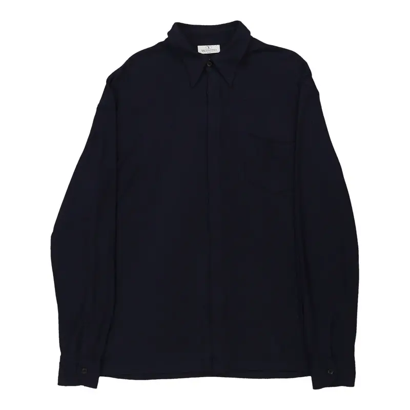 Valentino Long Sleeve Polo Shirt - XL Navy Viscose Blend