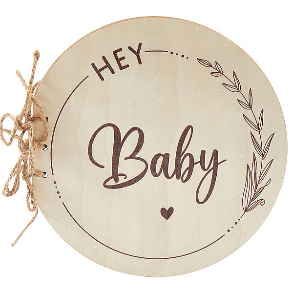 Round with Word Hey Baby Wood Baby Shower Guest Book Alternatives for Boy or Girl