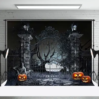 Scary Gate Ghost Pumpkin Backdrop For Halloween Party