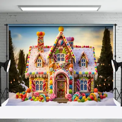 Aperturee Colorful Candyland House Snowy Field Winter Backdrop | Photography Studio Background | Wall Background Photoshoot |...