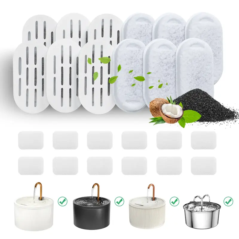 DOOOB Cat Water Fountain Filter Replacements – 12 Pack for Fresh & Clean Pet Drinking Water Ion Exchange Resin