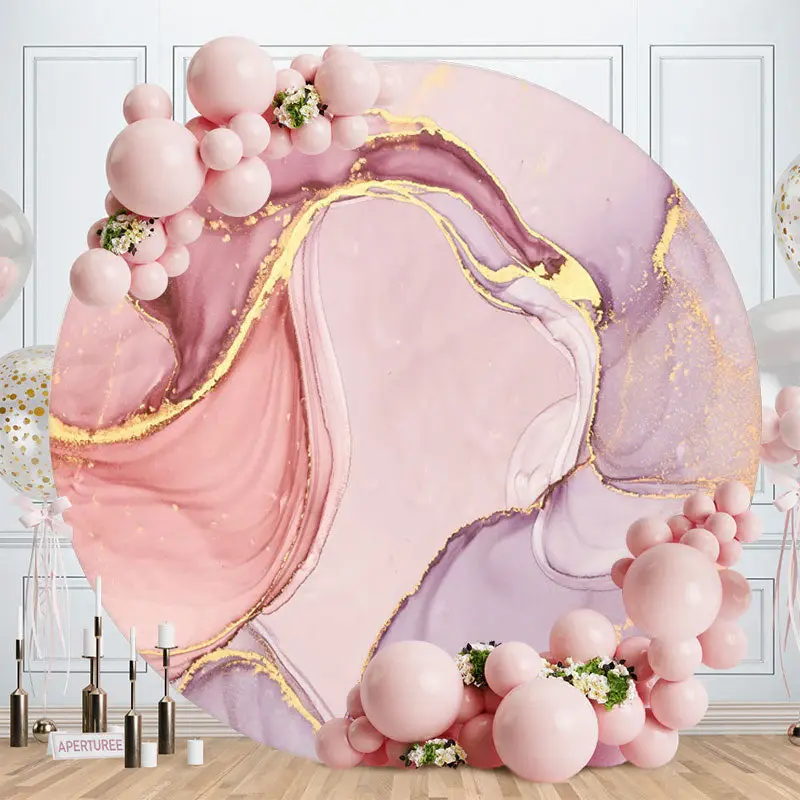 Aperturee Pink And Purple Abstract Round Birthday Party Backdrop