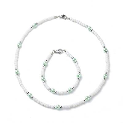 Plastic & Glass Pearl & Seed Beaded Bracelet and Necklace
