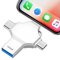 USB Flash Drive, 4-in-1 OTG Memory Stick (USB 3.0/Type-C/Micro USB), Plug & Play External Storage for iPhone iPad PC Data ...