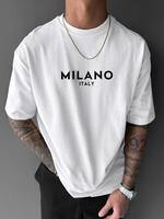 Men's Letter Print Round Neck Tee, Regular Fit Casual Comfy Soft Streetwear Drop Shoulder Short Sleeve T-shirt for Daily Wear...