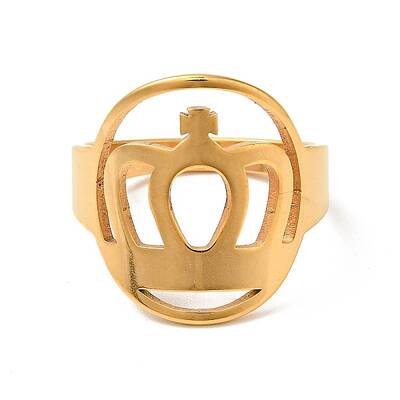 Ion Plating(IP) 201 Stainless Steel Crown Thick Finger Ring for Women