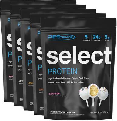 PEScience Select Protein Variety Pack, 2 Sizes  5-8 Flavors, 25-40 Servings - 24g Protein 5g BCAAs - Whey Casein Blend