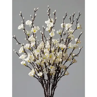 12/24Pcs Winter Artificial Flowers White Plum Silk Blossom 21.7'' Fake Wintersweet Long Stem Plastic Faux Flowers for Home Ho...