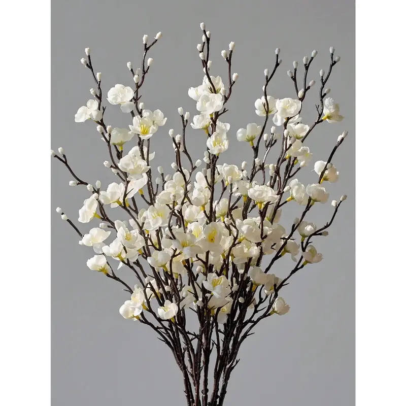 12/24Pcs Winter Artificial Flowers White Plum Silk Blossom 21.7'' Fake Wintersweet Long Stem Plastic Faux Flowers for Home Ho...