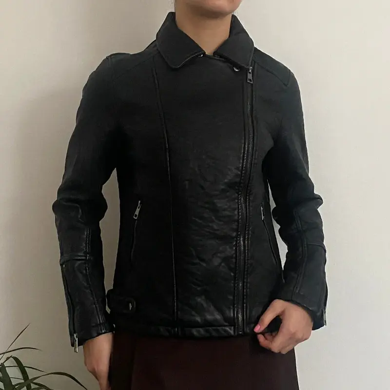 Nice And Chic Leather Jacket - Large Black Polyurethane