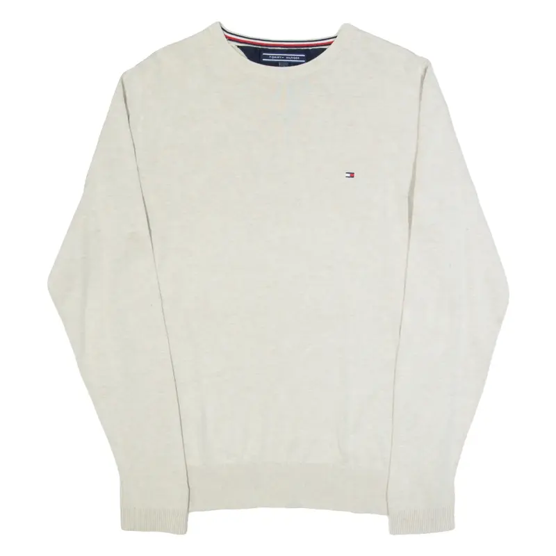 TOMMY HILFIGER Mens Jumper Beige Tight Knit Silk S