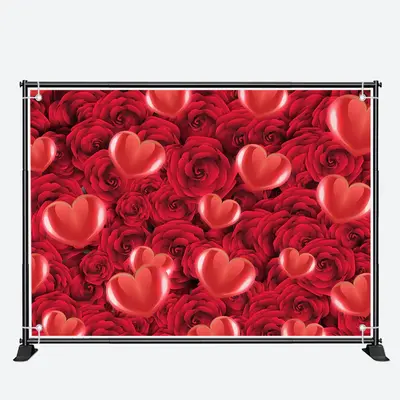 Red Heart Bloom Rose Romantic Valentines Day Backdrop - Aperturee