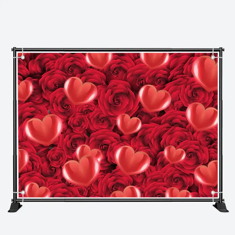 Red Heart Bloom Rose Romantic Valentines Day Backdrop - Aperturee