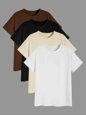 Men's Solid Round Neck Tee, Regular Fit Short Sleeve Crew Neck T-Shirt for Summer, Summer Clothes, Men's Clothes for Daily We...