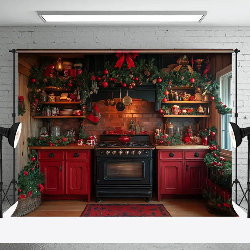 Bowknot Festive Kitchen Cupboard Christmas Backdrop - Aperturee