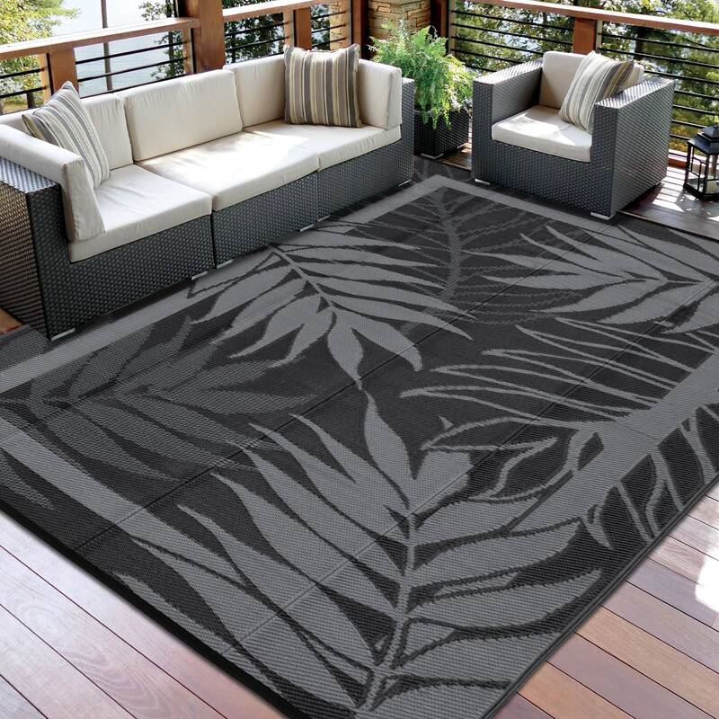 Garvee Modern Outdoor Plastic Rug 9x18ft – Waterproof & UV Resistant Patio Carpet – Heavy Duty, Reversible, Easy to Clean...