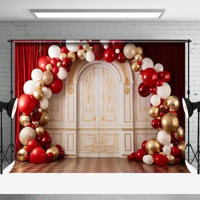 Christmas Balloon Arch White Gate Photo Backdrop - Aperturee
