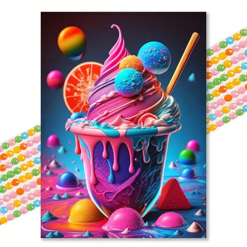 Ice Cream Pattern DIY Diamond Art Painting Without Frame, DIY 5D Diamond Art Painting Kit For Adults & Teenager, DIY Decor Pa...