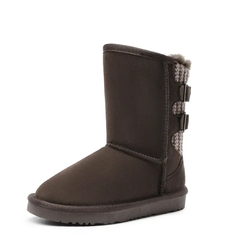Dream Pairs [FuzzyChic] Girls Boys Winter Boots Faux Fur Lined Mid Calf Kid's Buckle Snow Tall Shoes for Little Kid/Big Kid