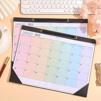 2025 Colorful Monthly Wall Calendar, 1 Count Transparent Waterproof Cover Weekly Planner, Daily Study Check-in Message Hangin...