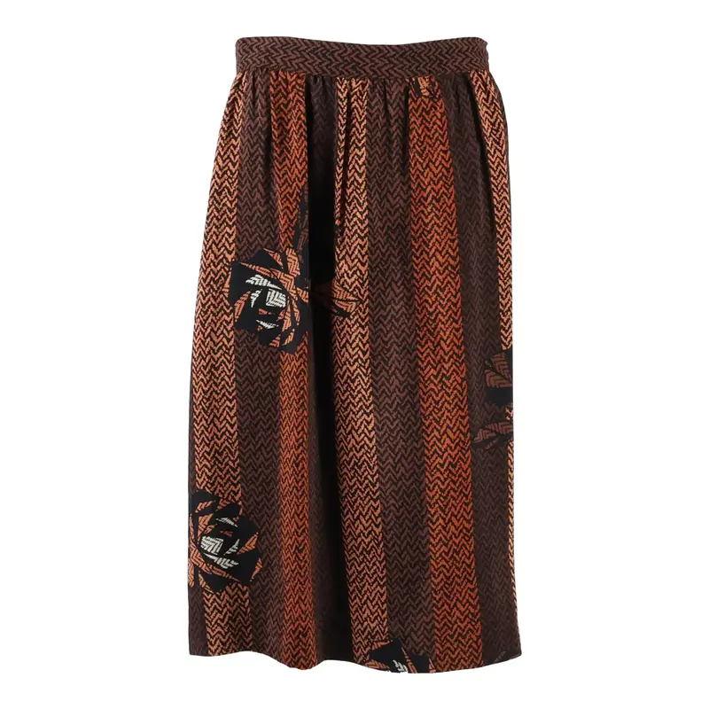 Womens Straight Skirt Brown Knee Length Viscose Crazy Pattern M