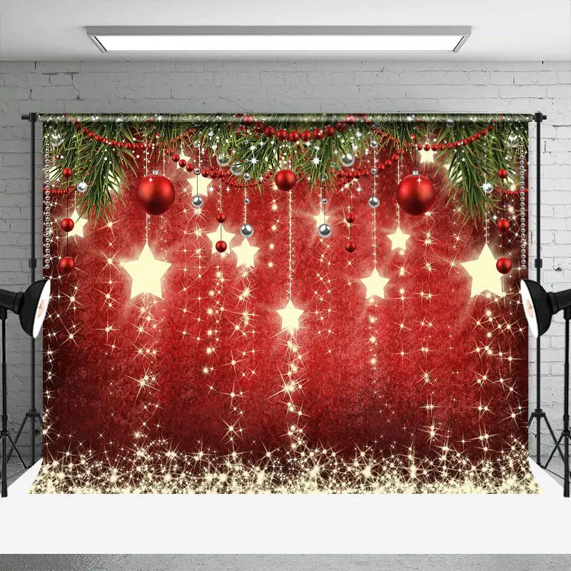 Red Balls Star Glitter Christmas Photo Backdrop - Aperturee
