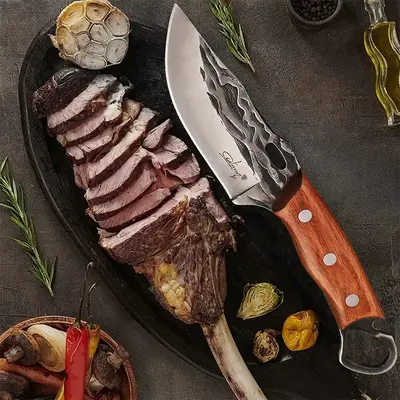 High carbon steel boning knife, handmade forged kitchen chef knife, barbecue knife, with sheath vegetable knife, multi-functi...
