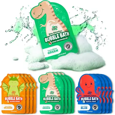 Tub Works Dino Adventure Bubble Bath - Wild Watermelon Scented Color-Changing Pouches for Toddlers & Kids - 12-Pack Non-Toxic...