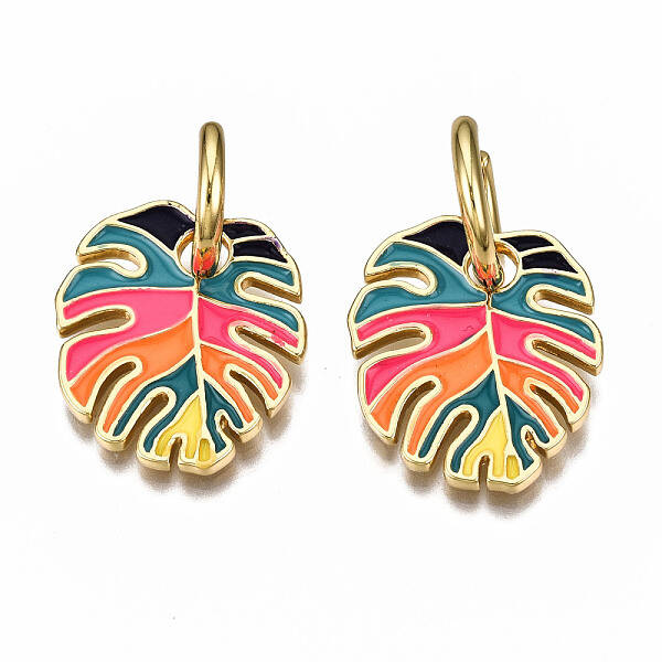 Brass Enamel Huggie Hoop Earrings