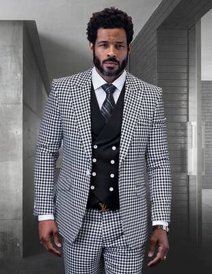 Statement Men's 100% Wool Checkered Plaid 3-Piece Suit