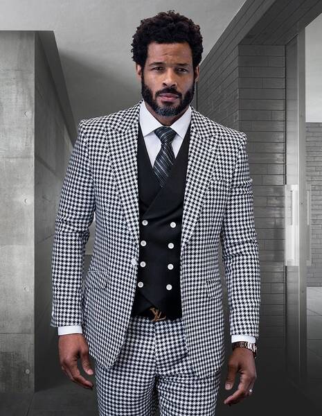 Statement Men's 100% Wool Checkered Plaid 3-Piece Suit