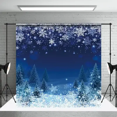 Aperturee Aesthetic Pine Snowflake Winter Night Backdrop - Aperturee