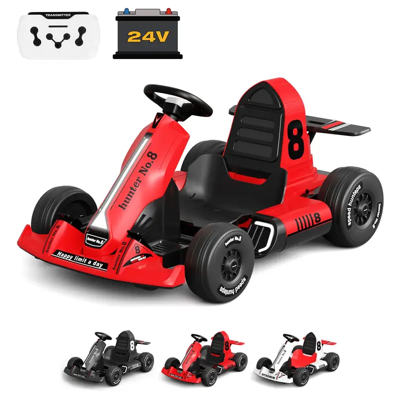 XJD 12V/24V  Electric Go Kart for Kids Battery Powered Pedal Go Kart with Remote Control/ LED Lights /USB Bluetooth Steering ...
