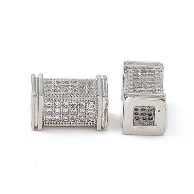 Brass Micro Pave Clear Cubic Zirconia Beads