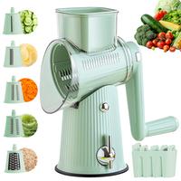 Rotary Cheese Grater with Handle, Comes with 5 Blades & Strong Suction Cup Base, Easy to Clean Drum Vegetable Shredder with S...