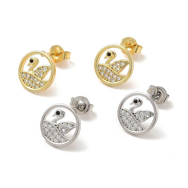 Cubic Zirconia Hollow Out Swan Stud Earrings