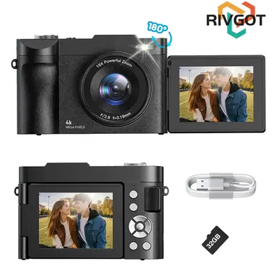 RIVGOT FHD 4K Digital Camera with 32G SD Card, USB Charging 16X Digital Zoom Camera, Portable Mini Camera for Teenagers Stude...
