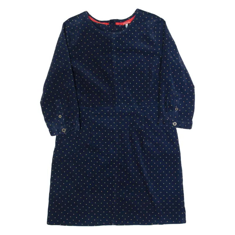 JOULES Womens Day Dress Blue Velvet Polka Dot Long Sleeve Knee Length UK 16