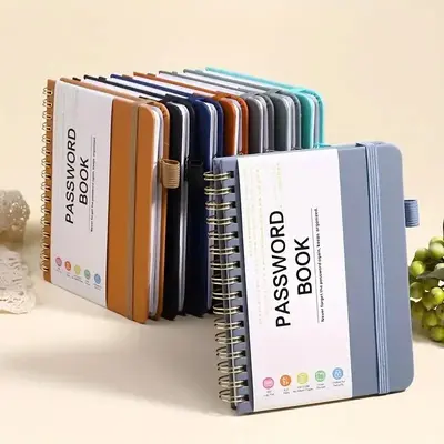 A6 Alphabetical Index Password Notebook with PU Leather Cover, 1 Count Minimalist Style Notebook with Glossy Finish, Planner ...