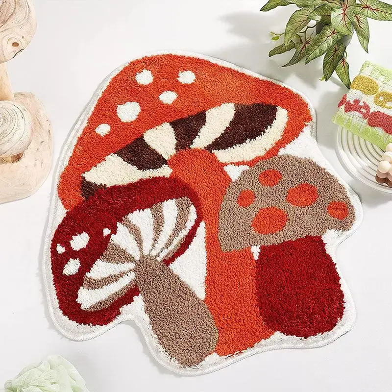 Mushroom Shaped Carpet, 1 Count Cute Non Slip Decorative Mat, Soft Washable Bath Mat for Bathroom Living Room Bedroom, Room D...
