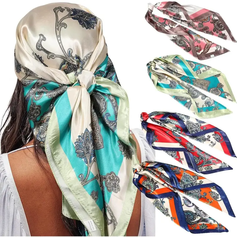 3/4Pcs 35” Satin Large Square Head Scarves,Silk Like Neck Scarf Hair Sleeping Wraps Satin Silk Scarfs for Women,Hand Tools ...