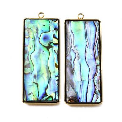 304 Stainless Steel Pave Natural Paua Shell Pendants