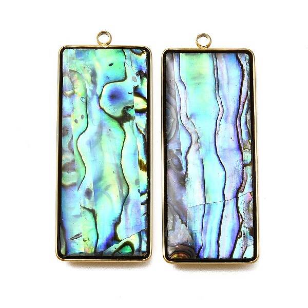 304 Stainless Steel Pave Natural Paua Shell Pendants