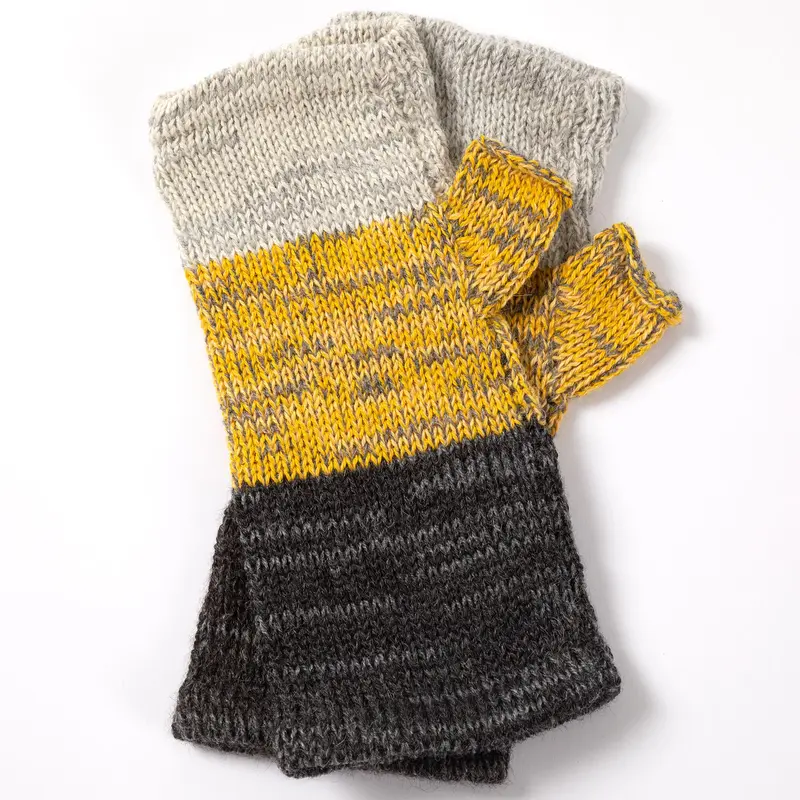 Handmade 100% Alpaca Fingerless Mittens - Fair Trade From Bolivia - Pastel Stripes