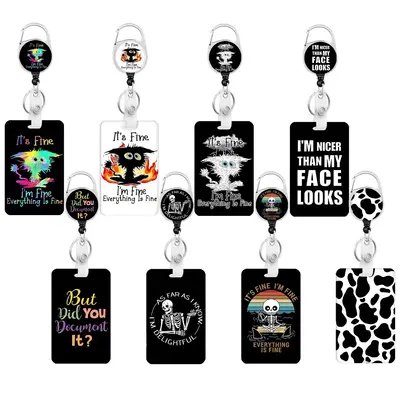 Acrylic Colorful Pattern ID Badge Holder, 1 Count Card Holder with Retractable Reel, Identification Badges Holder for School ...