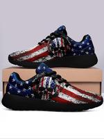 Men's Fashionable Flag & Skull Print Lace Up Low Top Sneakers, Casual Comfortable Breathable Sports Running Sneakers Shoes, M...